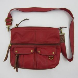 Fossil Large Red Leather Handbag Purse Crossbody